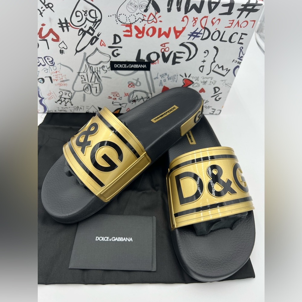 New Dolce & Gabbana Men's Sandals Size 42 Slider Gold